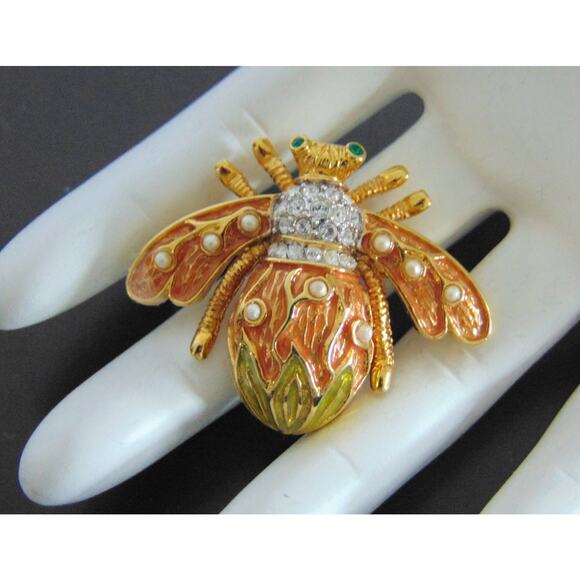 Joan Rivers Crystal Lily Of The Valley Flower BEE PIN Brooch Gold Pave Crystal - Picture 5 of 5
